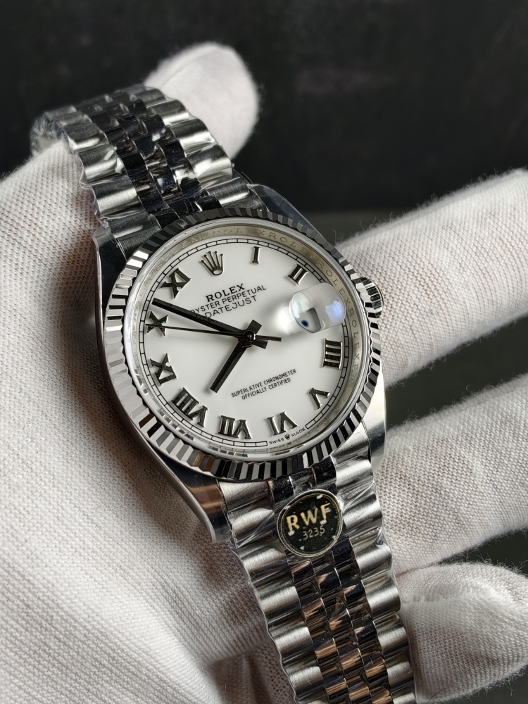 RW Free-Sprung Datejust White Roman Dial | 36mm | Free-Sprung JH3235 Super Clone Movement | Jubilee Bracelet | Fluted Bezel
