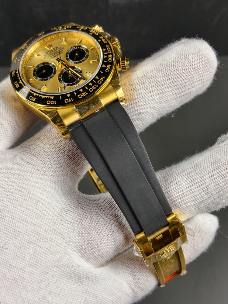 QF Daytona "Pikachu" Yellow Gold Black Dial | 40mm | DD4131 Super Clone Chronograph Movement | Oysterflex Bracelet (Size E+F)