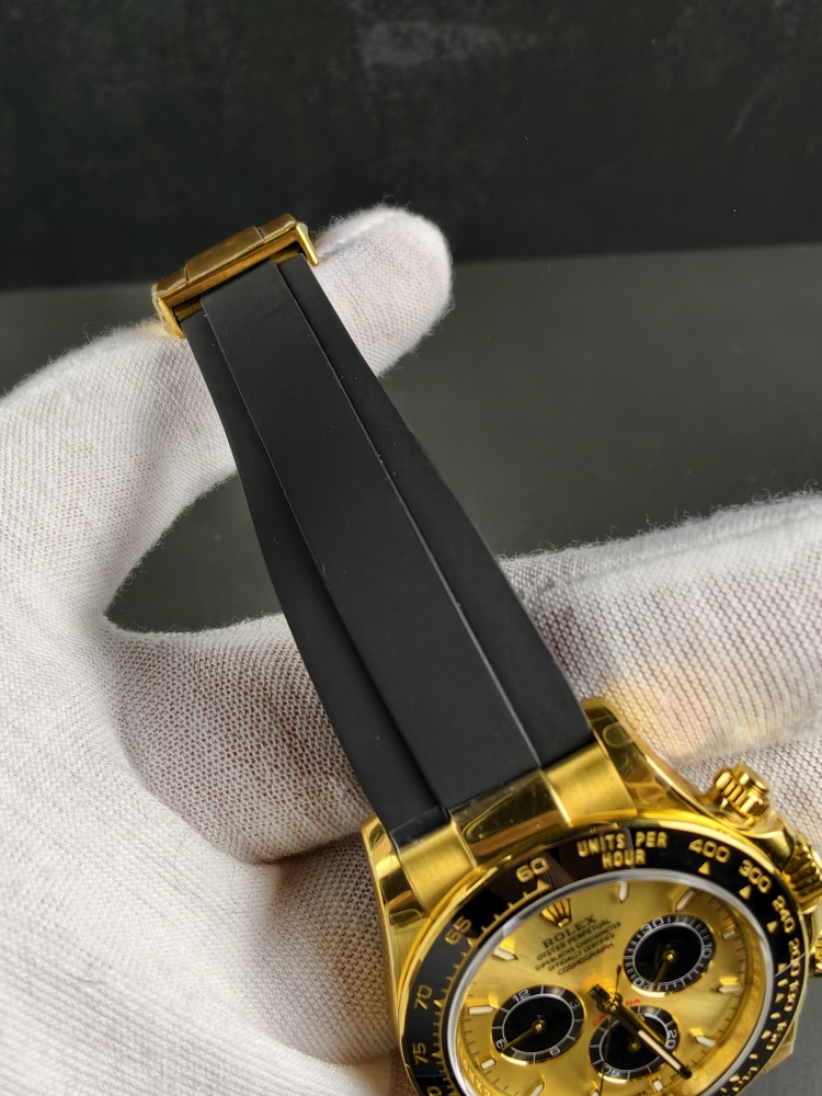 QF Daytona "Pikachu" Yellow Gold Black Dial | 40mm | DD4131 Super Clone Chronograph Movement | Oysterflex Bracelet (Size E+F)
