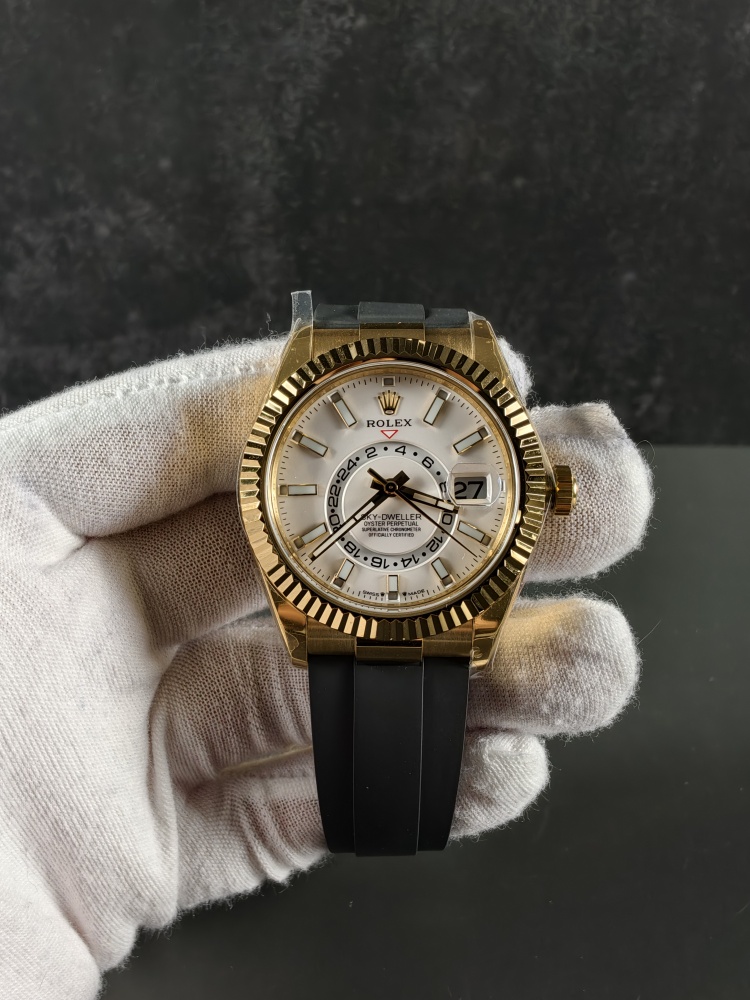 3B Weighted Sky-Dweller Yellow Gold | 42mm | White Dial | Oysterflex Bracelet | DD9002 Super Clone Movement | 186g