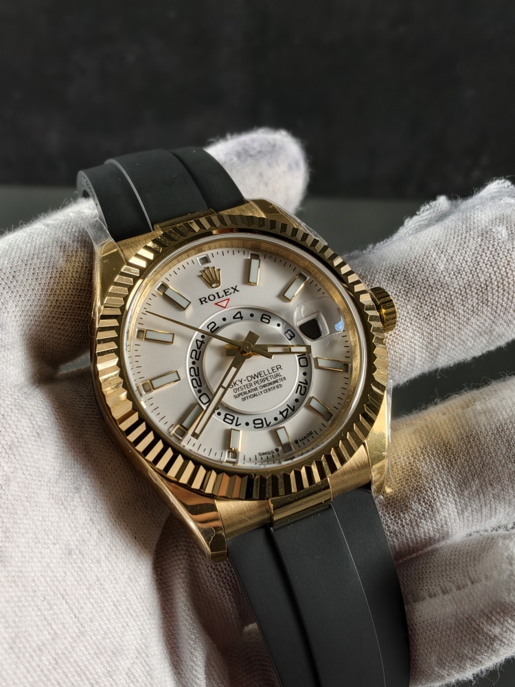 3B Weighted Sky-Dweller Yellow Gold | 42mm | White Dial | Oysterflex Bracelet | DD9002 Super Clone Movement | 186g