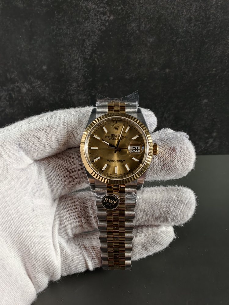RW Datejust Yellow Gold Two-Tone | 36mm | Free-Sprung JH3235 Super Clone Movement | Gold Dial | Jubilee Bracelet | Fluted Bezel