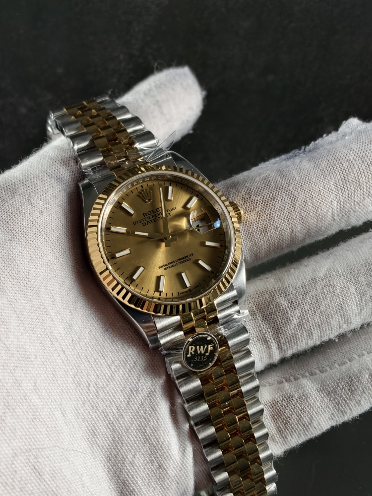 RW Datejust Yellow Gold Two-Tone | 36mm | Free-Sprung JH3235 Super Clone Movement | Gold Dial | Jubilee Bracelet | Fluted Bezel