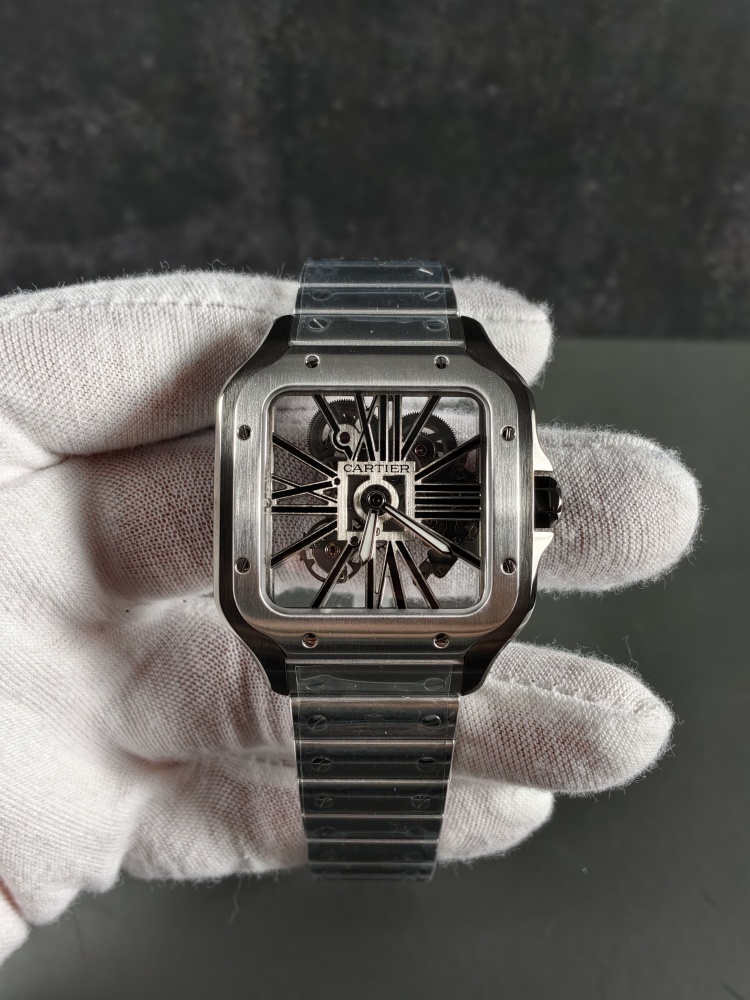 RICH Santos de Cartier Skeleton WHSA0027 Black ADLC | 39.8mm | 9611 MC Clone Manual-Wind Movement