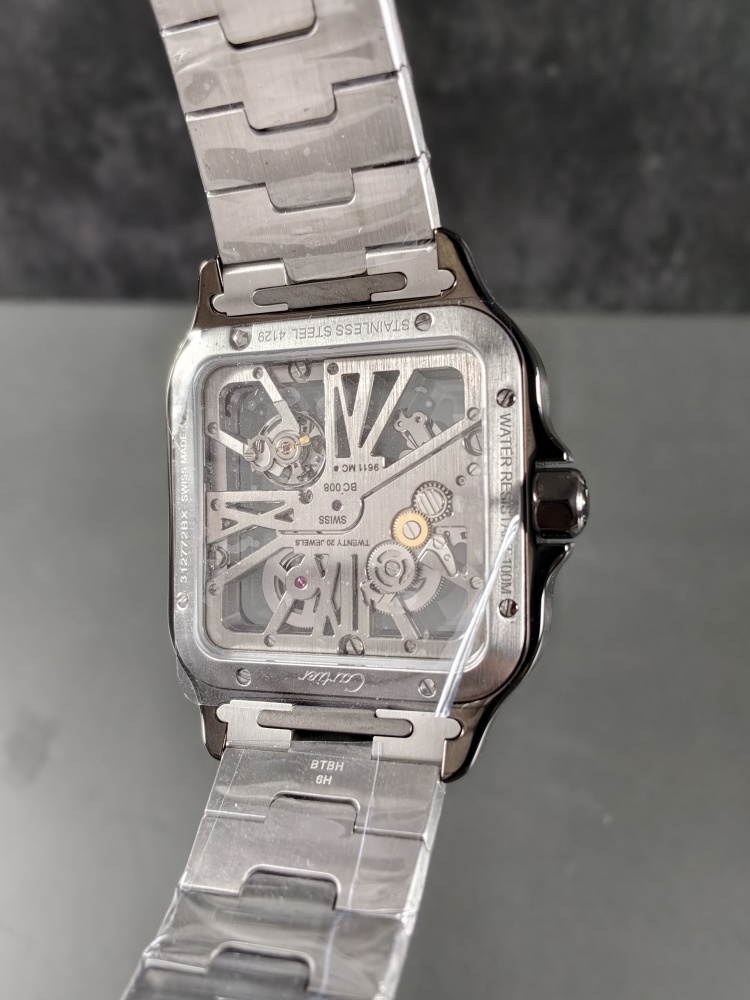 RICH Santos de Cartier Skeleton WHSA0027 Black ADLC | 39.8mm | 9611 MC Clone Manual-Wind Movement