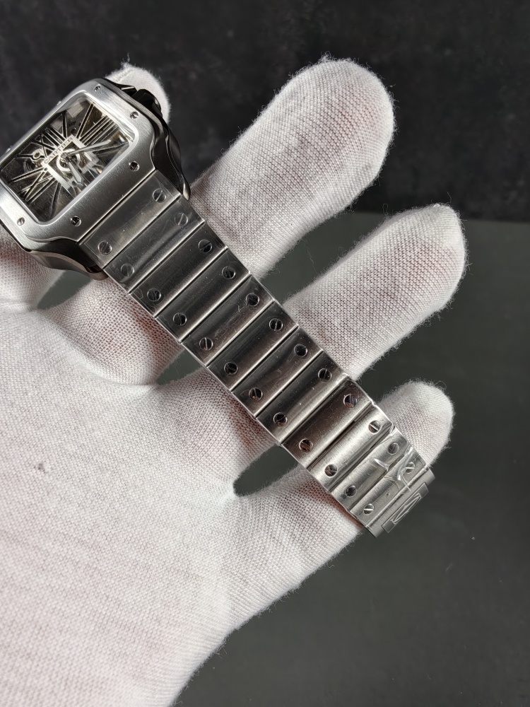 RICH Santos de Cartier Skeleton WHSA0027 Black ADLC | 39.8mm | 9611 MC Clone Manual-Wind Movement