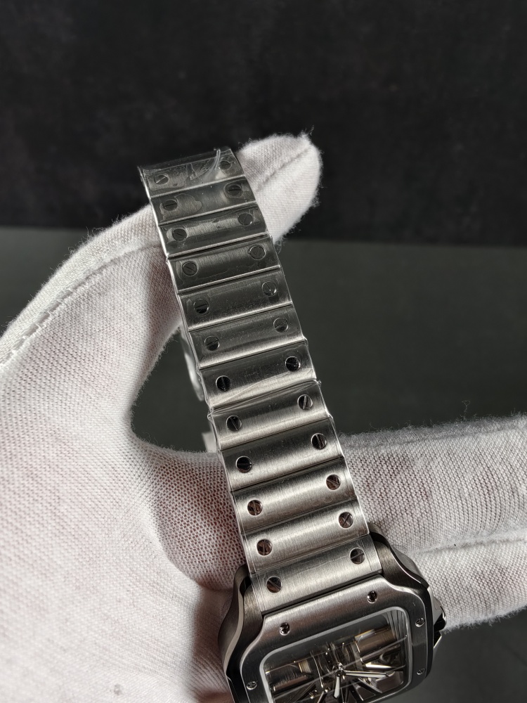 RICH Santos de Cartier Skeleton WHSA0027 Black ADLC | 39.8mm | 9611 MC Clone Manual-Wind Movement