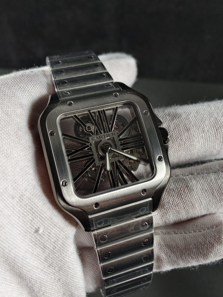 RICH Santos de Cartier Skeleton WHSA0027 Black ADLC | 39.8mm | 9611 MC Clone Manual-Wind Movement