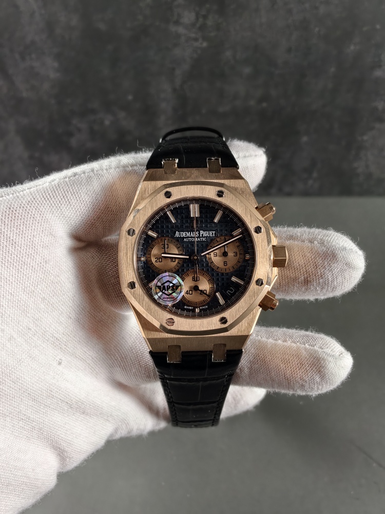 APSF Royal Oak Chronograph 26331 Rose Gold Blue Dial | 41mm | Modified A7750 Automatic Chronograph Movement | Blue Leather Strap