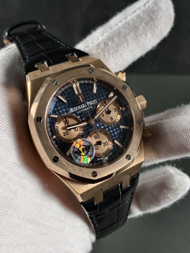 APSF Royal Oak Chronograph 26331 Rose Gold Blue Dial | 41mm | Modified A7750 Automatic Chronograph Movement | Blue Leather Strap