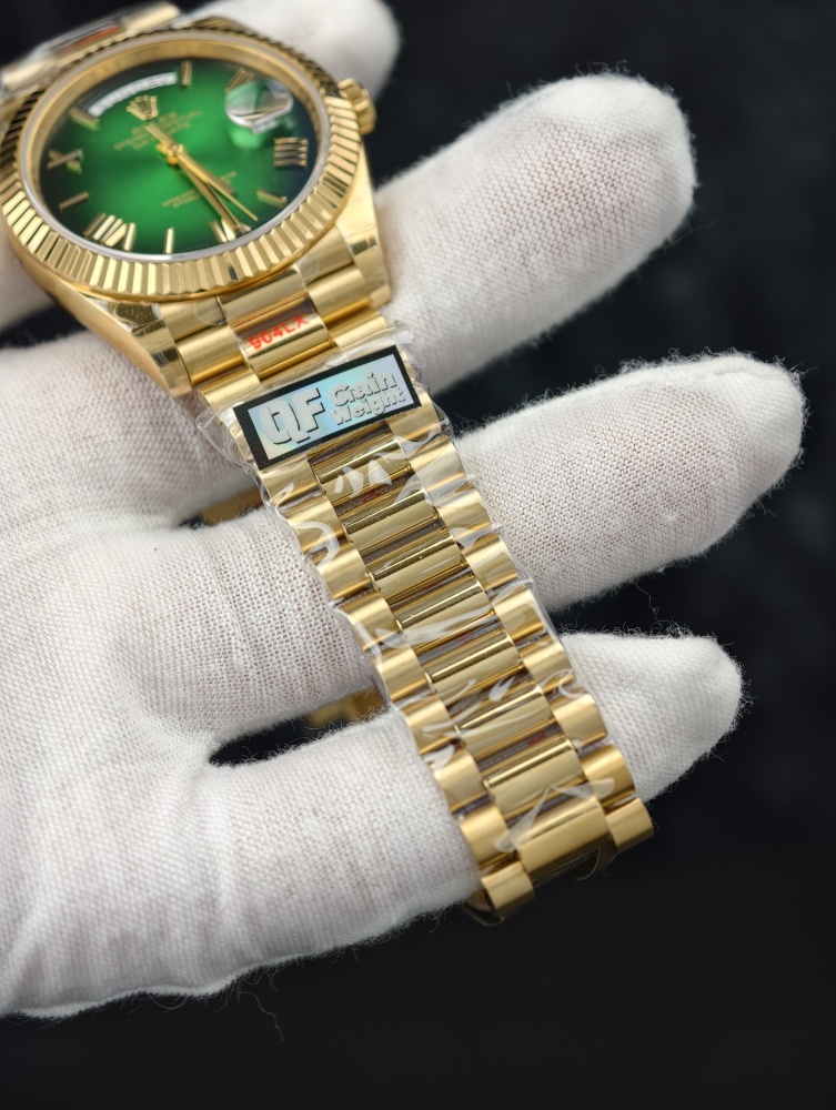 QF V9 Day-Date 40mm Yellow Gold Green Ombré – 210g JH3255 Free-Sprung Super Clone