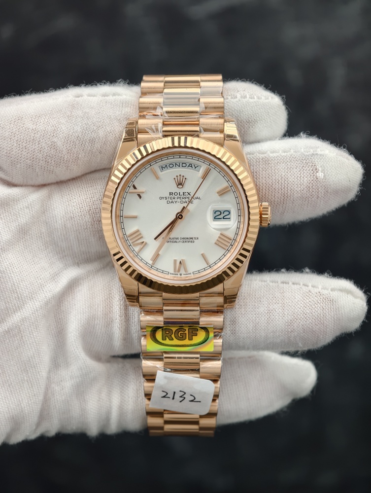 RGF Day-Date 40mm Rose Gold White Dial – Fluted Bezel & President Bracelet