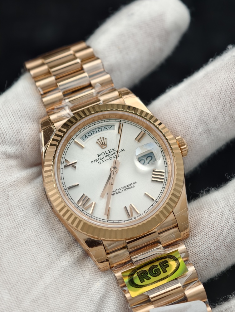 RGF Day-Date 40mm Rose Gold White Dial – Fluted Bezel & President Bracelet