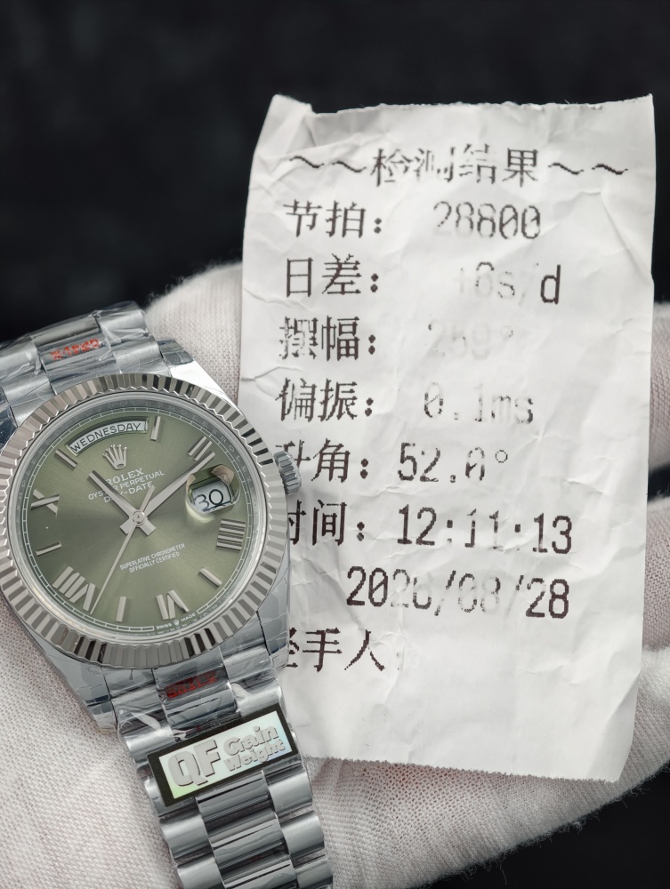 QF V9 Day-Date 40mm White Gold Green Dial – JH3255 Free-Sprung Super Clone 210g
