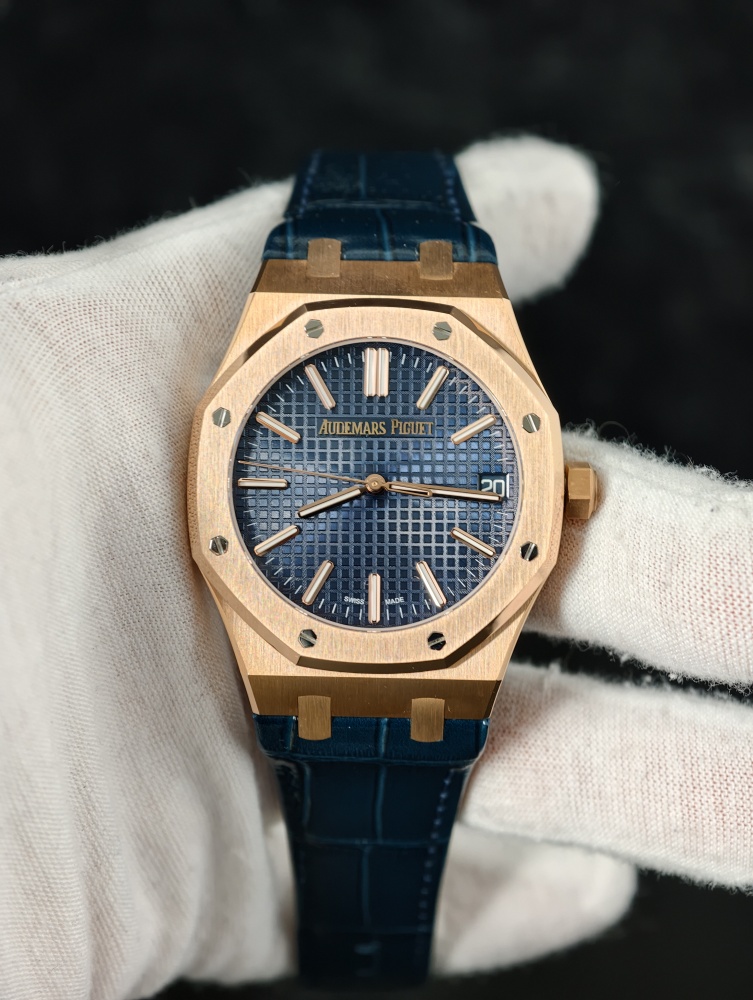 OCTA Royal Oak 15510 41mm Rose Gold Blue Dial – JH4302 Free-Sprung – Blue Leather Strap