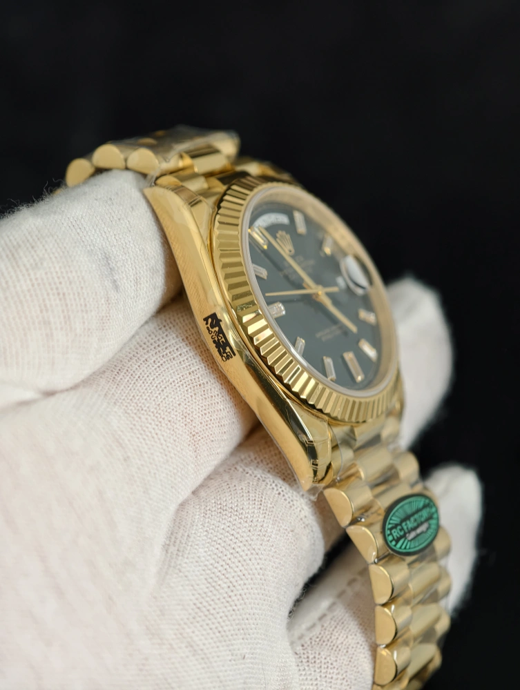 Traditional Cloning Process RC Day-Date 40mm Yellow Gold Black Baguette Dial – Weighted Automatic ...