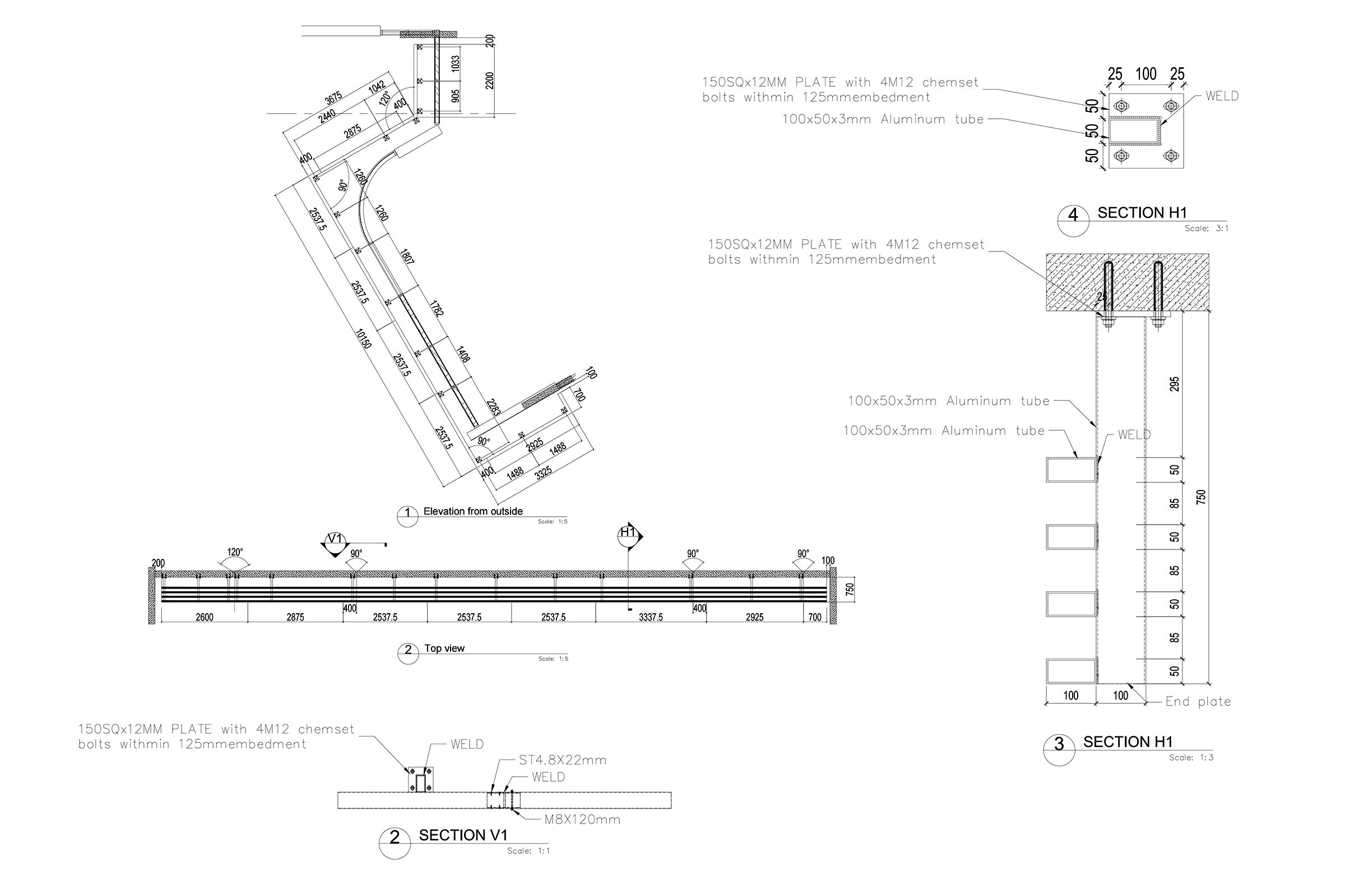 Horizontal Facade Screen engineering drawing