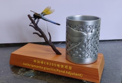 Dragonfly Sculpture Metal Pen Holder with Engraved Wood Base | Custom Souvenir for Singapore Metro Project,Dandong Maoyang International Trading Co., Ltd.,Custom Dragonfly Metal Pen Holder Commemorative Gift