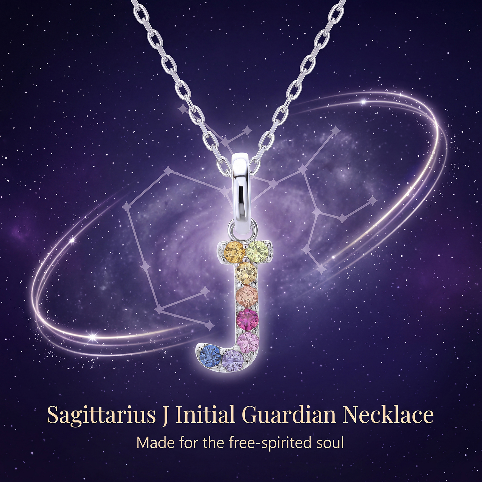 J Letter Sagittarius GemstoneNecklace - The Joyful Traveler,Embracing Every Scenic Journey