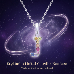 J Letter Sagittarius GemstoneNecklace - The Joyful Traveler,Embracing Every Scenic Journey