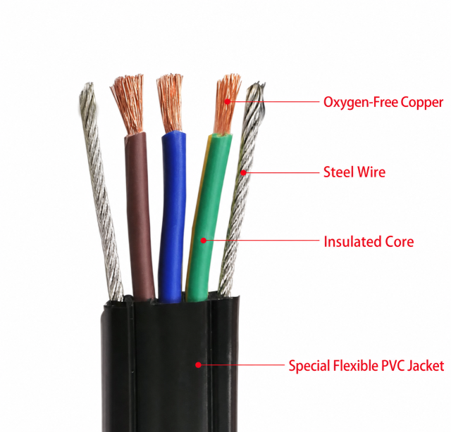 TVVB+2G Double Steel Wire Flat Elevator Cable,rolancable.com,TVVB+2G Double Steel Wire Load-Bearing Elevator Flat Cable