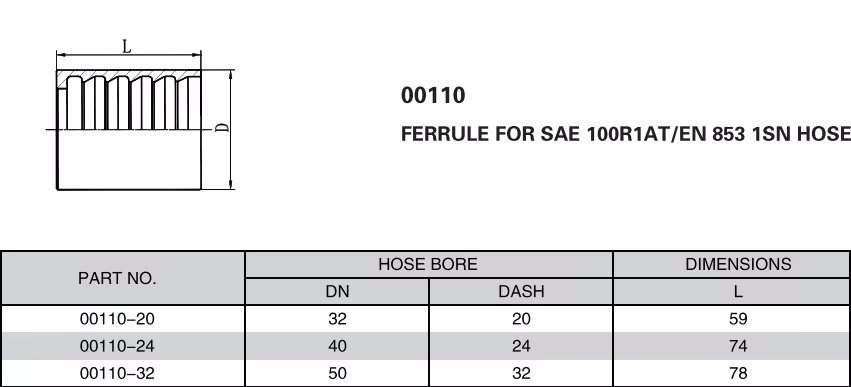 00110 Carbon Steel Stainless Steel Hydraulic Hose Fittings Ferrule for SAE 1SN Hose