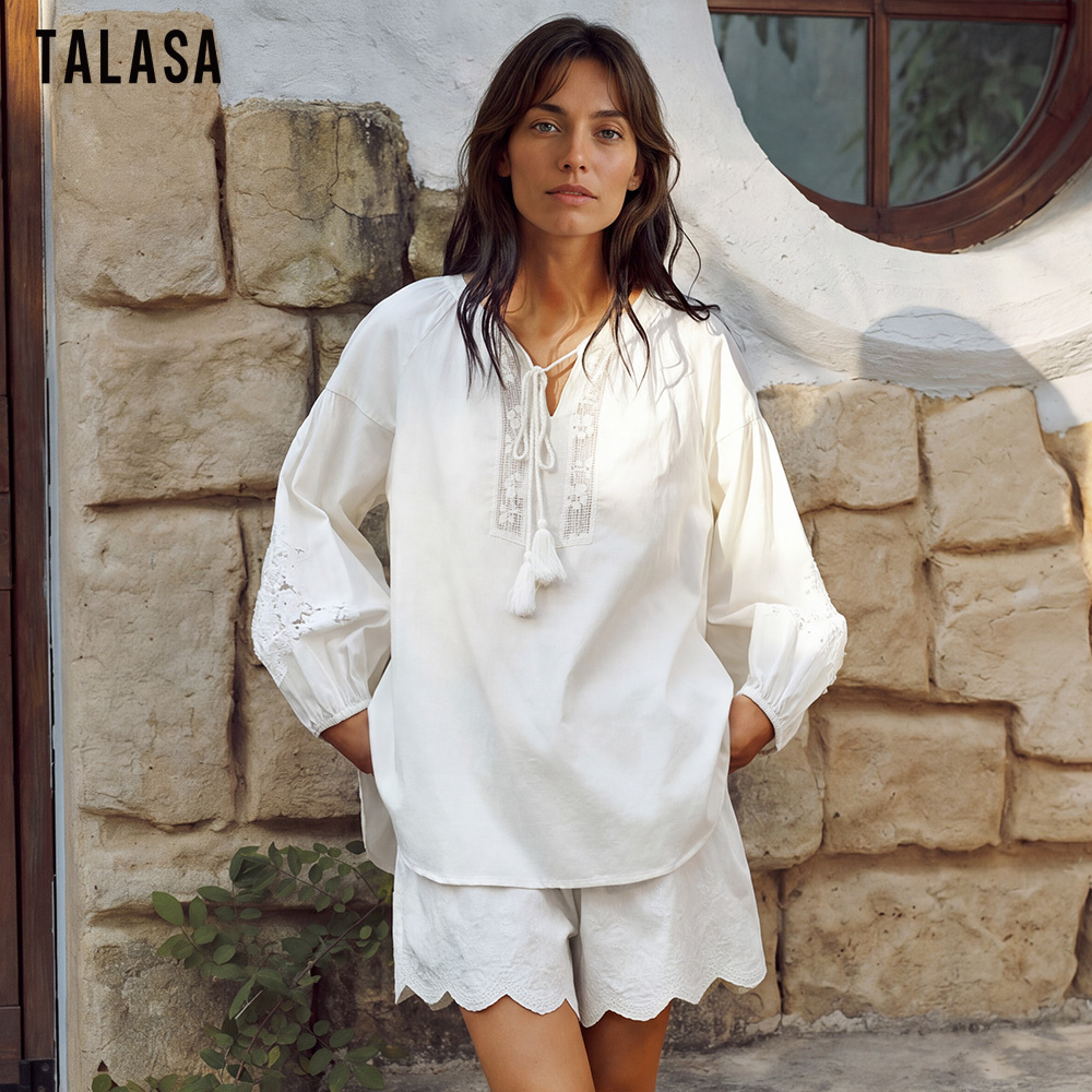 ‌Loungewear designs shirt with white lace