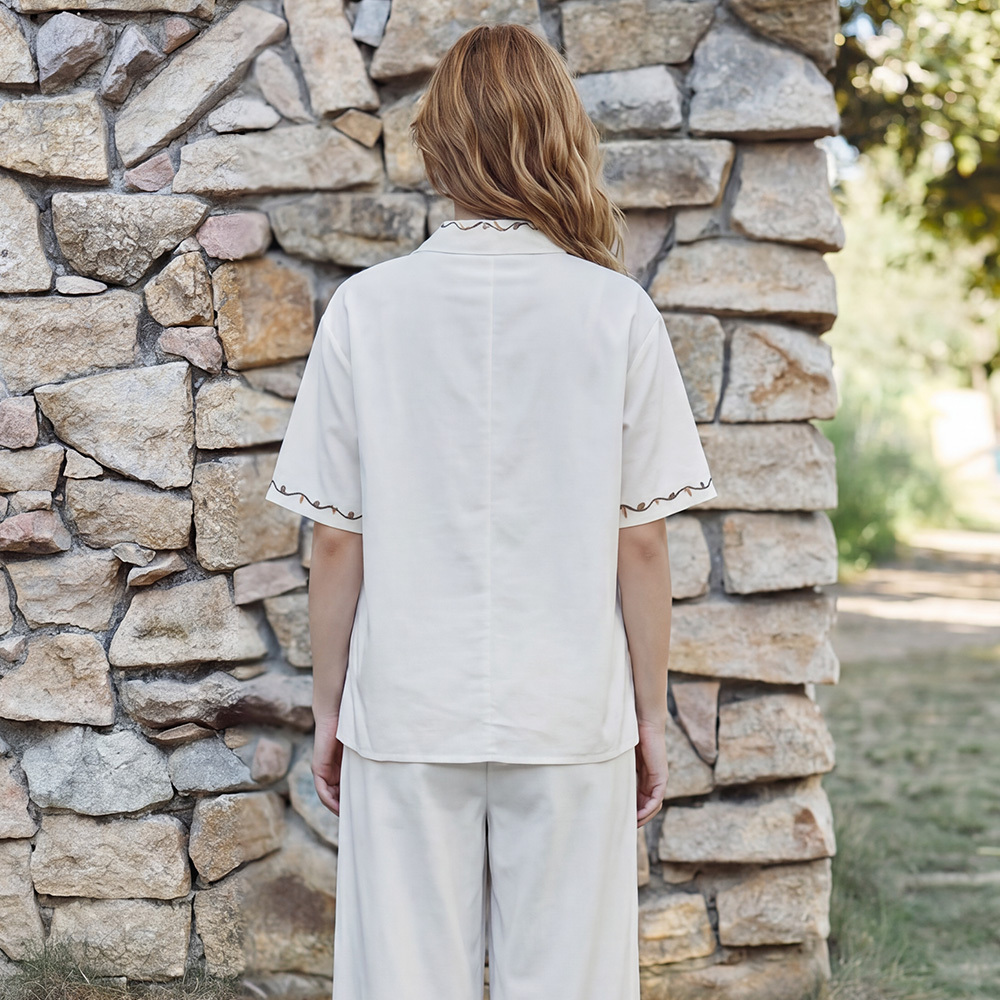 Embroidered pajama set