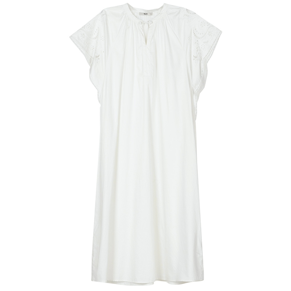 Elina Embroidered Cotton Midi Dress in Ivory
