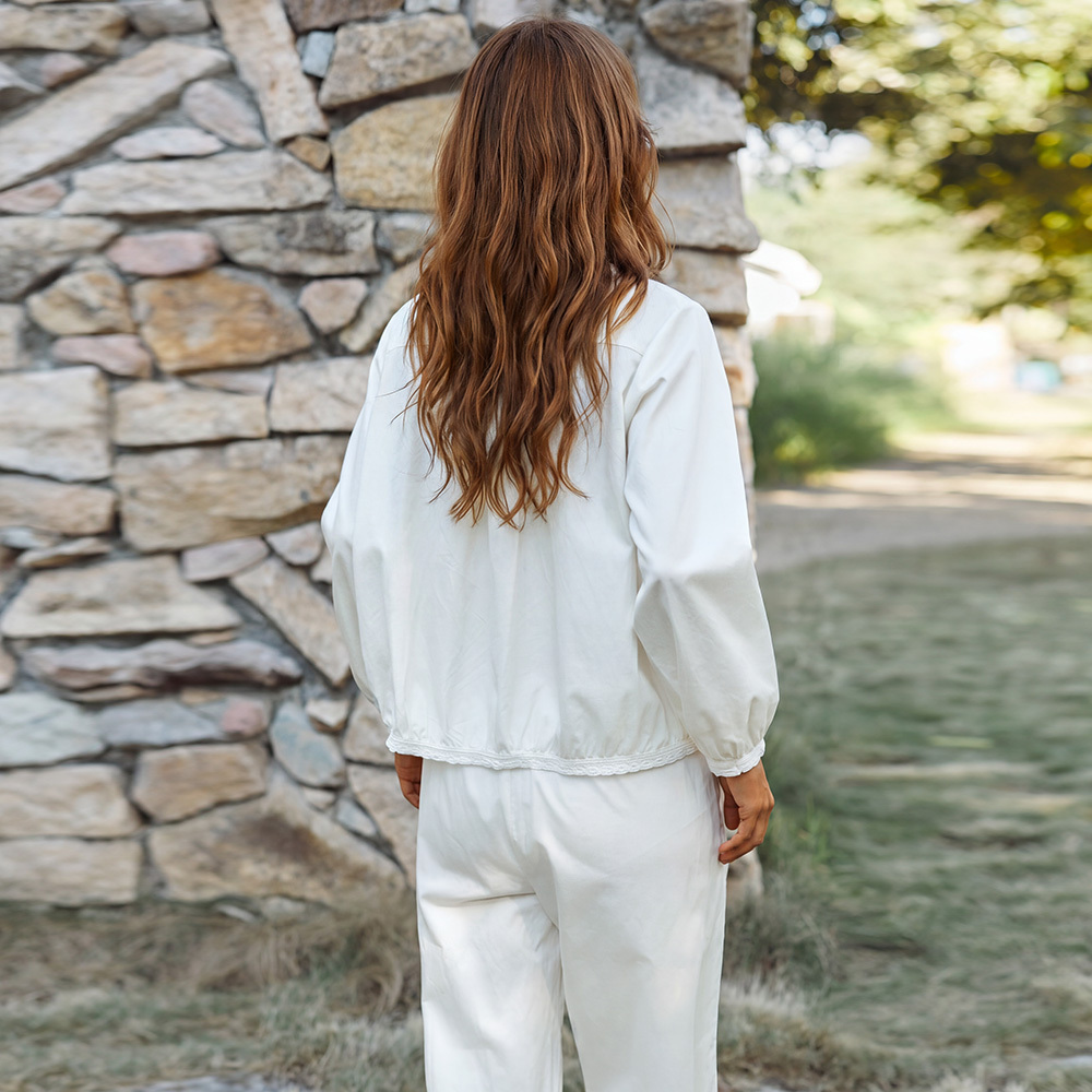 Loungewear‌ Whie top embroidery