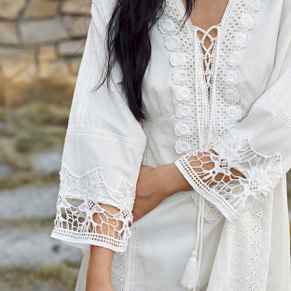 Nightgown trimmed with white lace