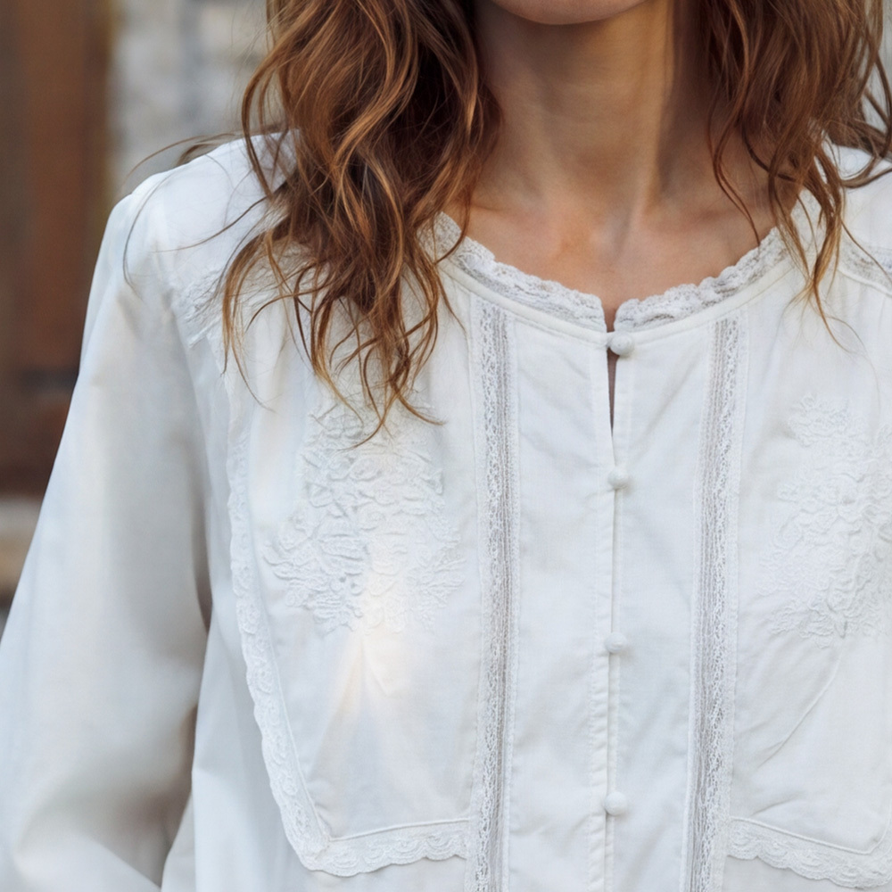 Loungewear‌ Whie top embroidery