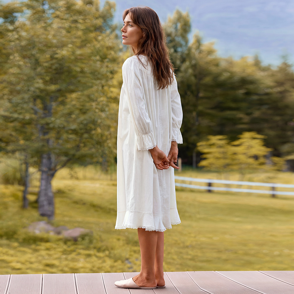 ‌100% Cotton‌ nightgown trimmed with white lace