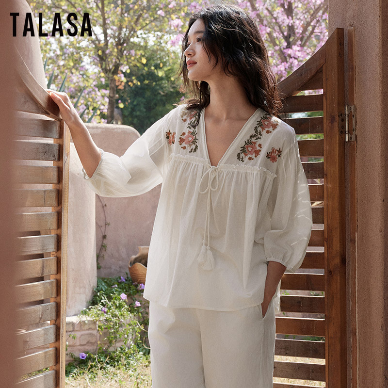 100% cotton Embroidered designs shirt