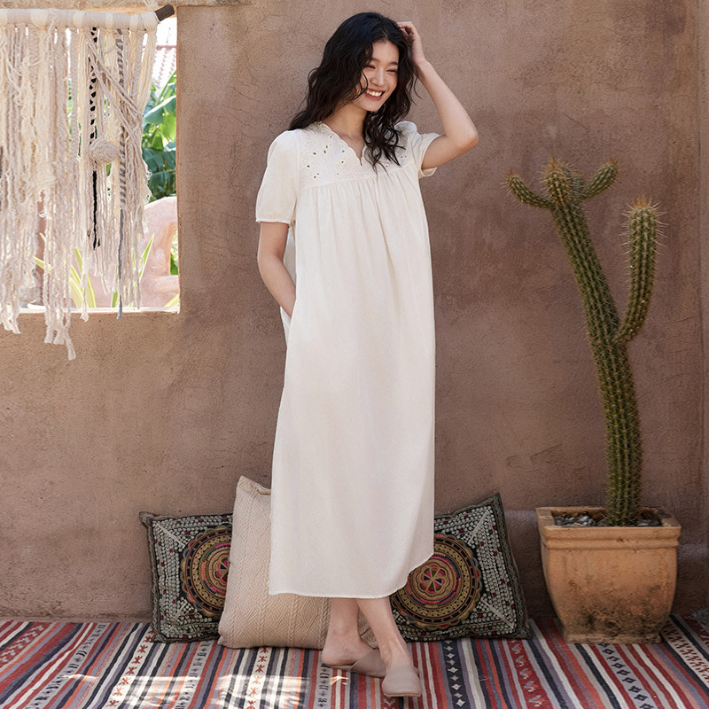 100% cotton have hollowed-out designs Nightdress