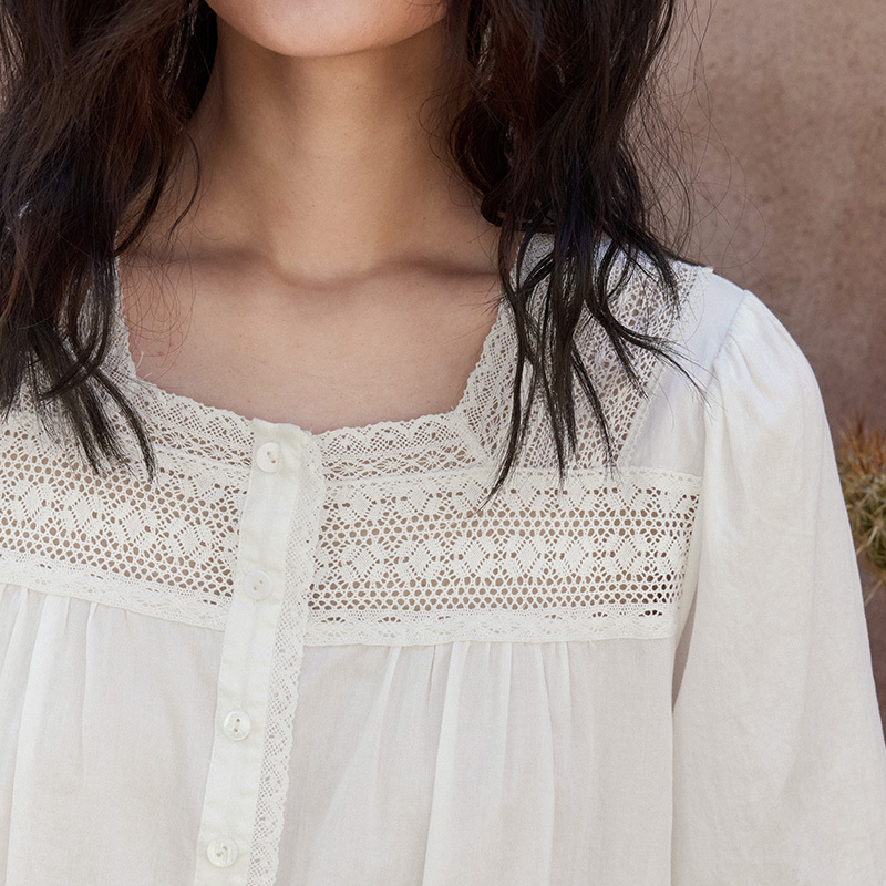 100% cotton nightgown trimmed with white lace