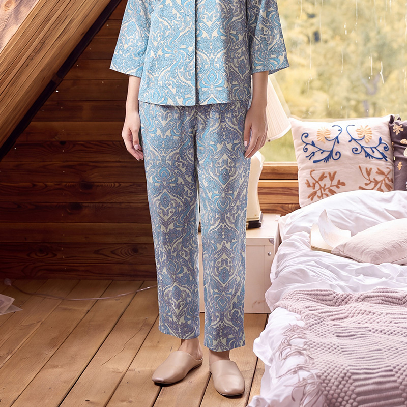TALASA Cotton Pajama Bottom · Navy Damask Paisley