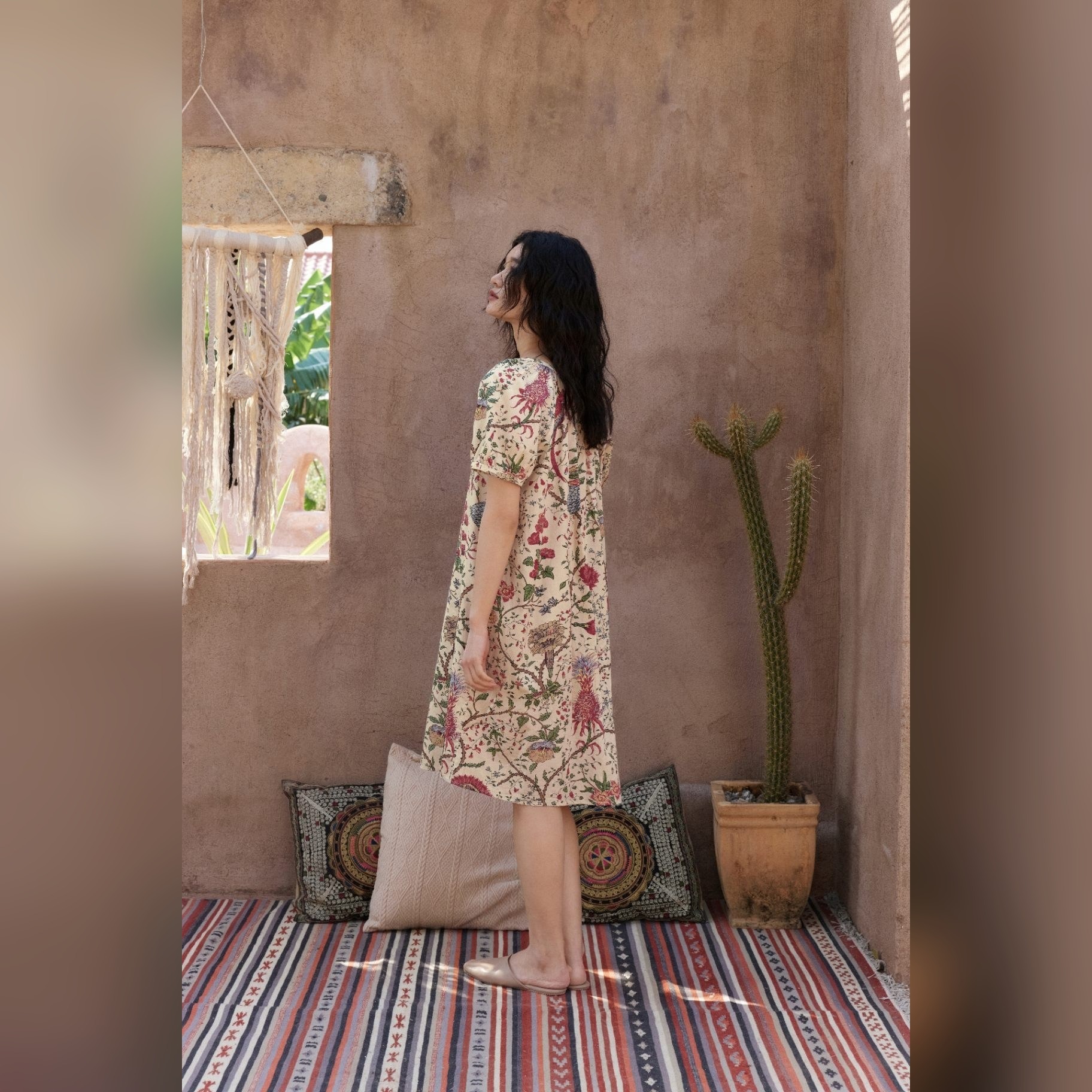 TALASA 100% Cotton Floral Print Short Sleeve Nightdress