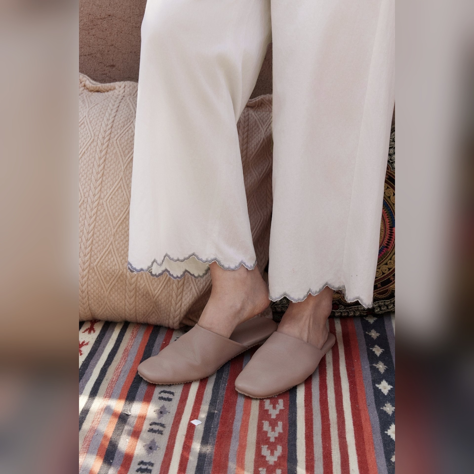 TALASA 100% Cotton Lace Trim Wide Leg Lounge Pants