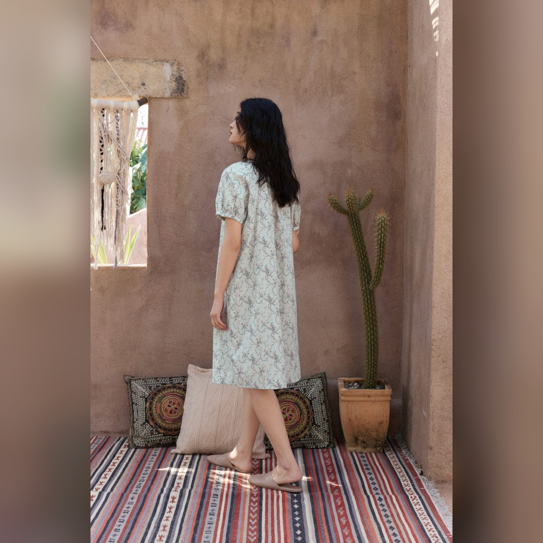 TALASA 100% Cotton Floral Print Short Sleeve Nightdress