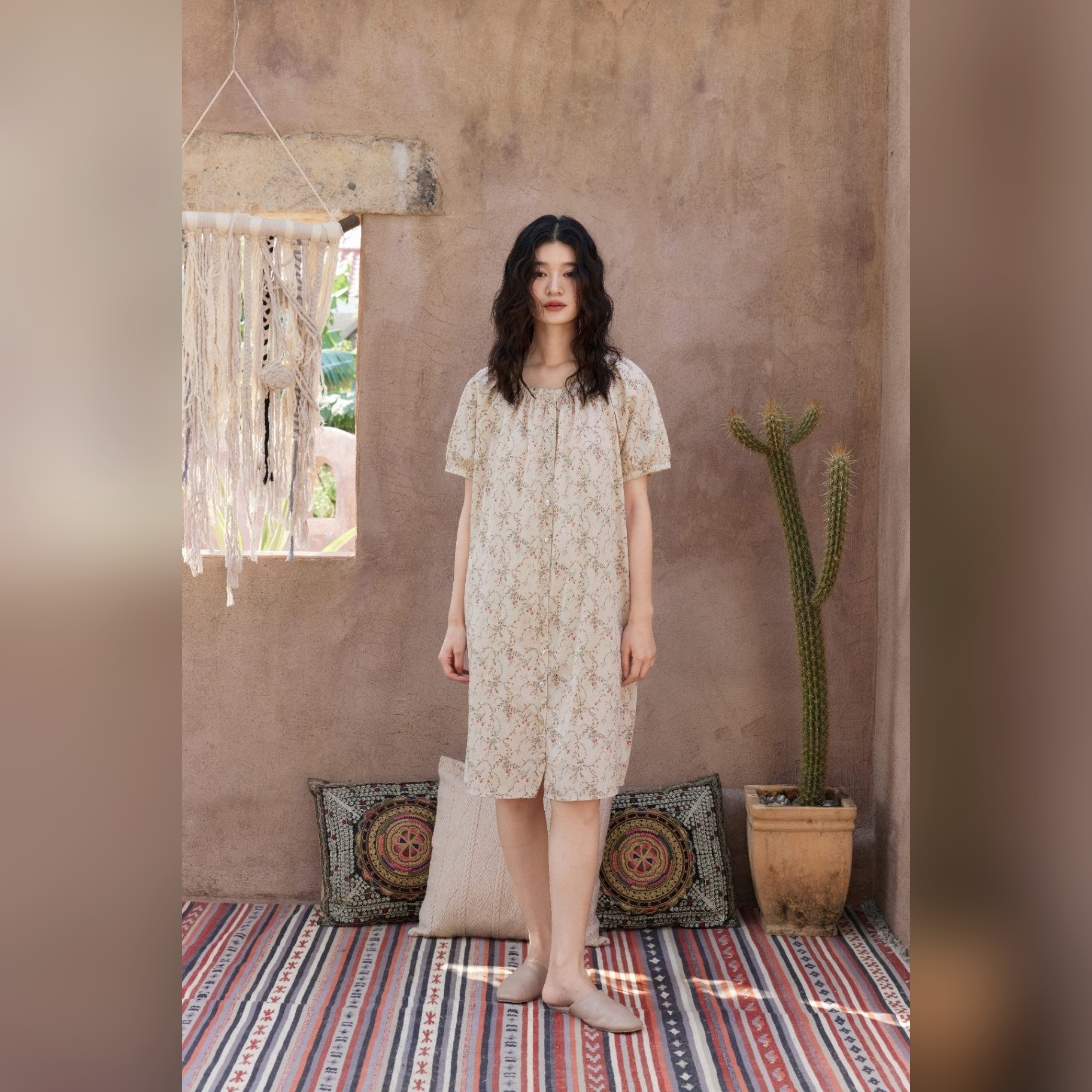 TALASA 100% Cotton Floral Print Short Sleeve Nightdress