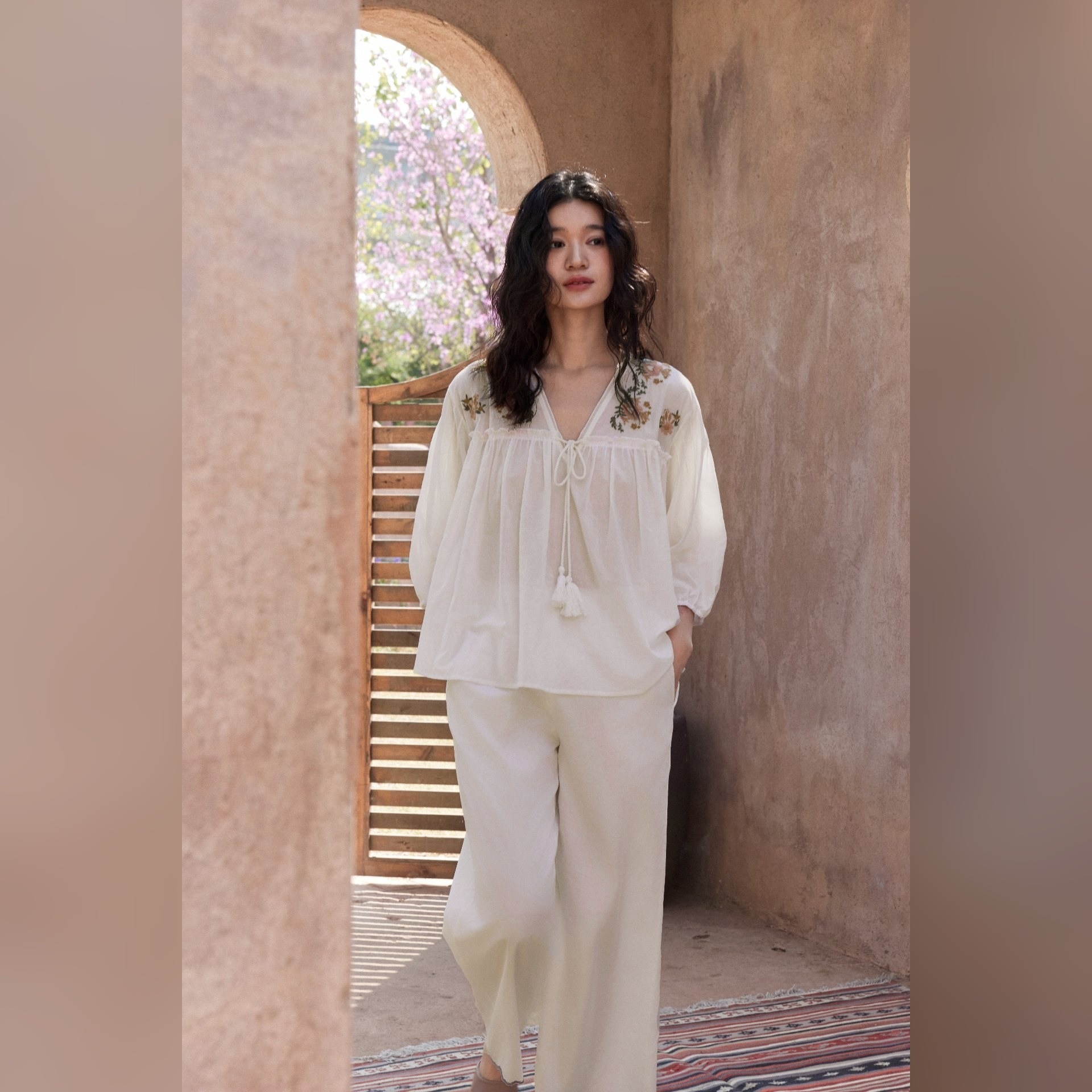 TALASA 100% Cotton Embroidered Pajama Set
