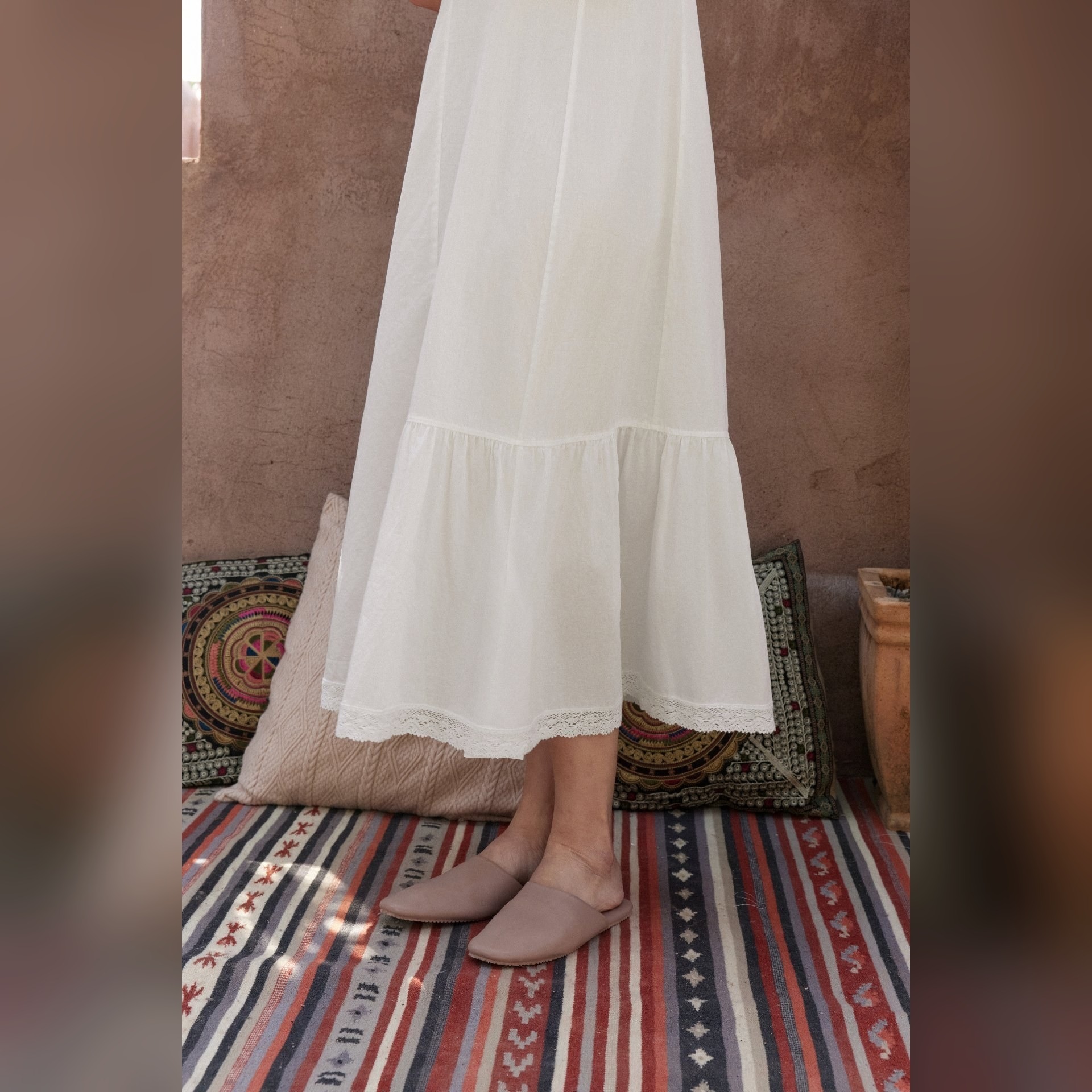 TALASA 100% Cotton Spaghetti Strap Embroidered Nightgown