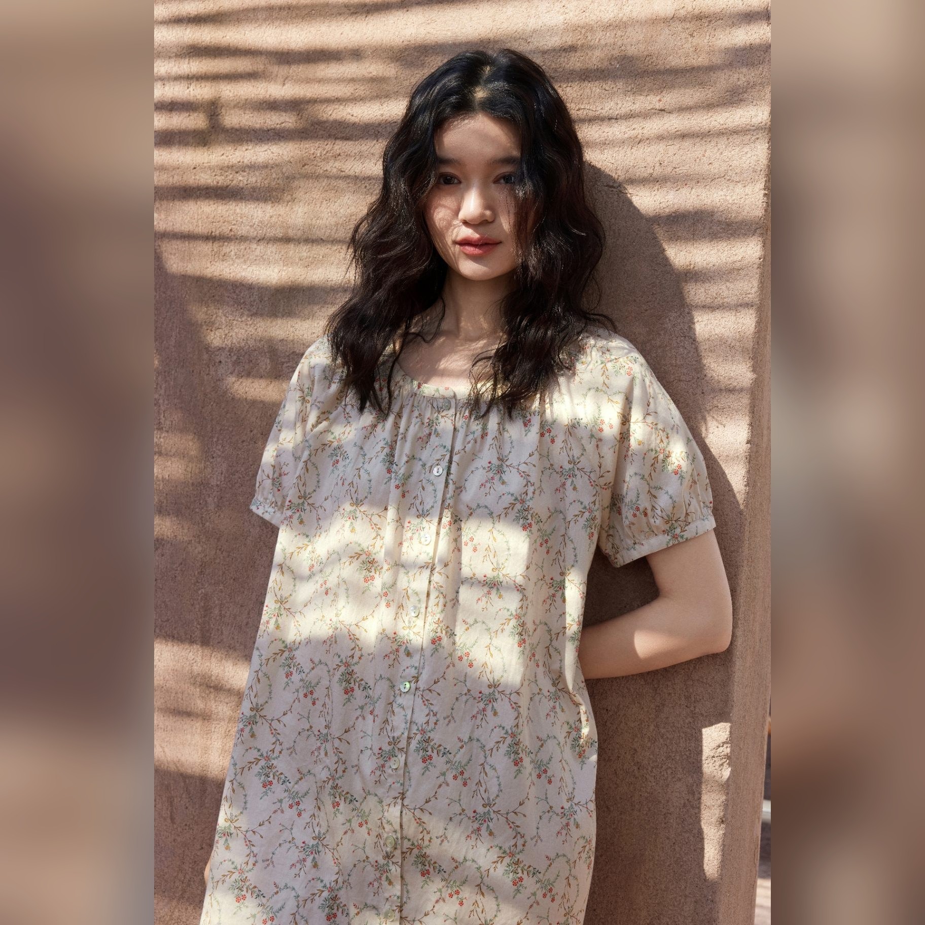 TALASA 100% Cotton Floral Print Short Sleeve Nightdress