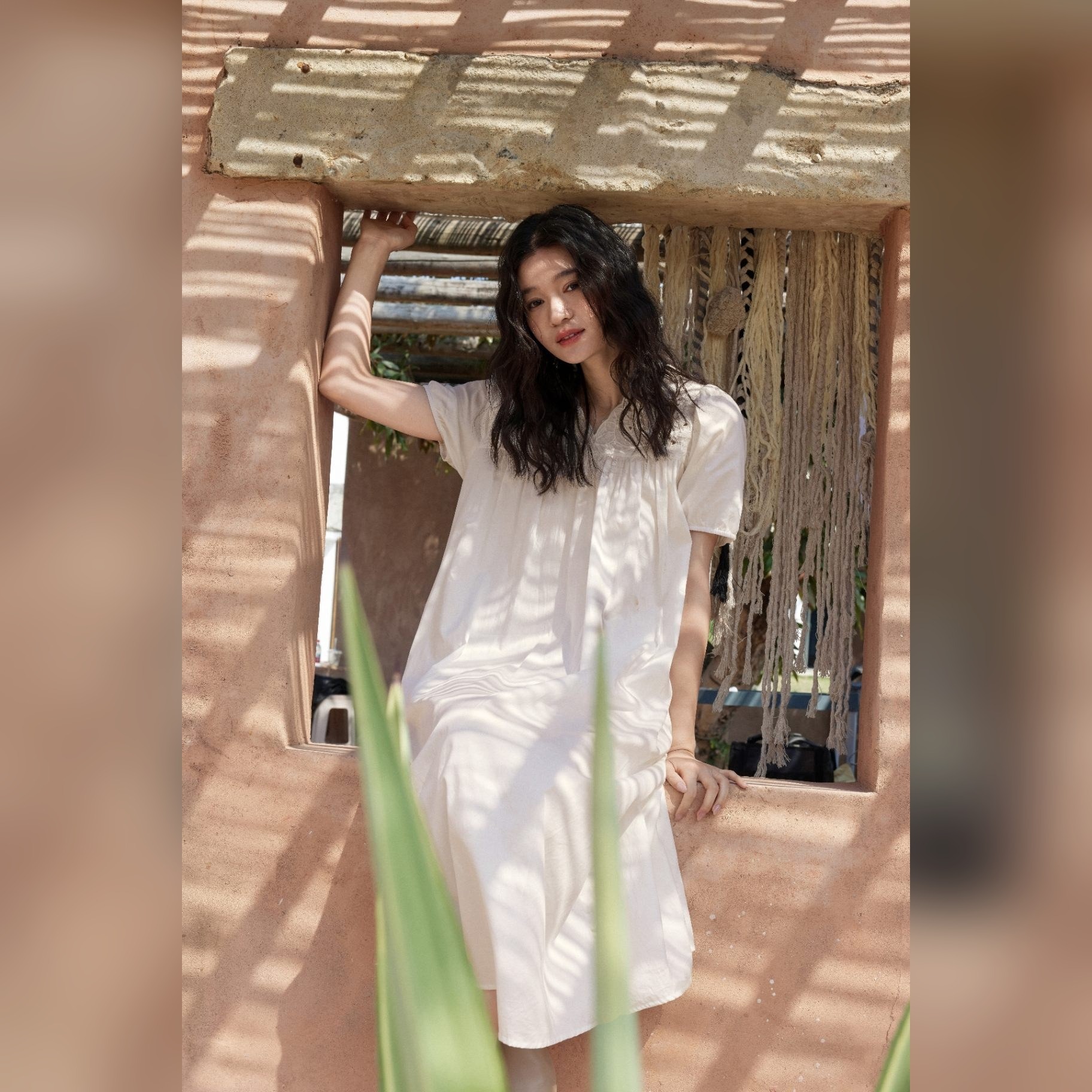 TALASA 100% Cotton Embroidered Short Sleeve Nightgown