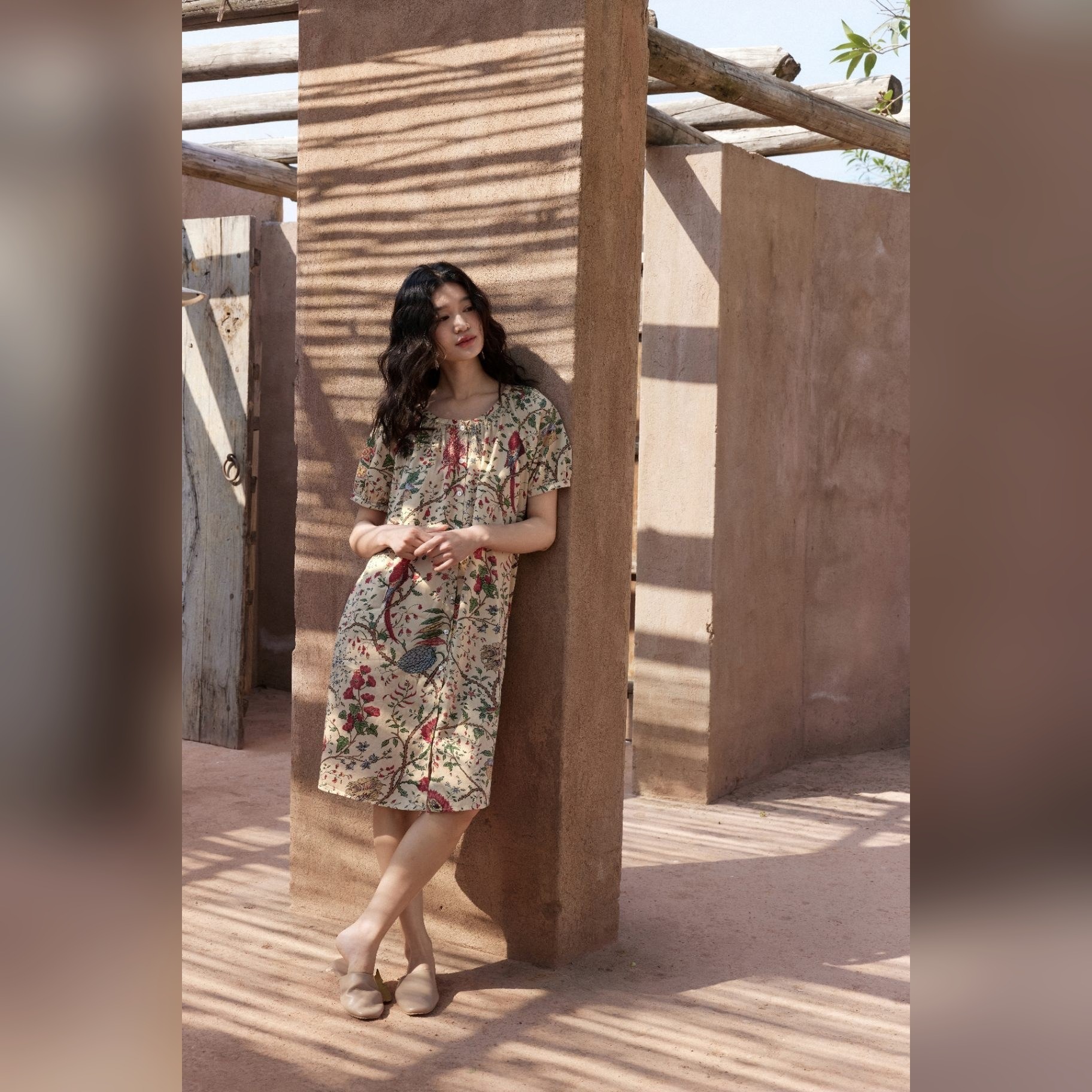 TALASA 100% Cotton Floral Print Short Sleeve Nightdress