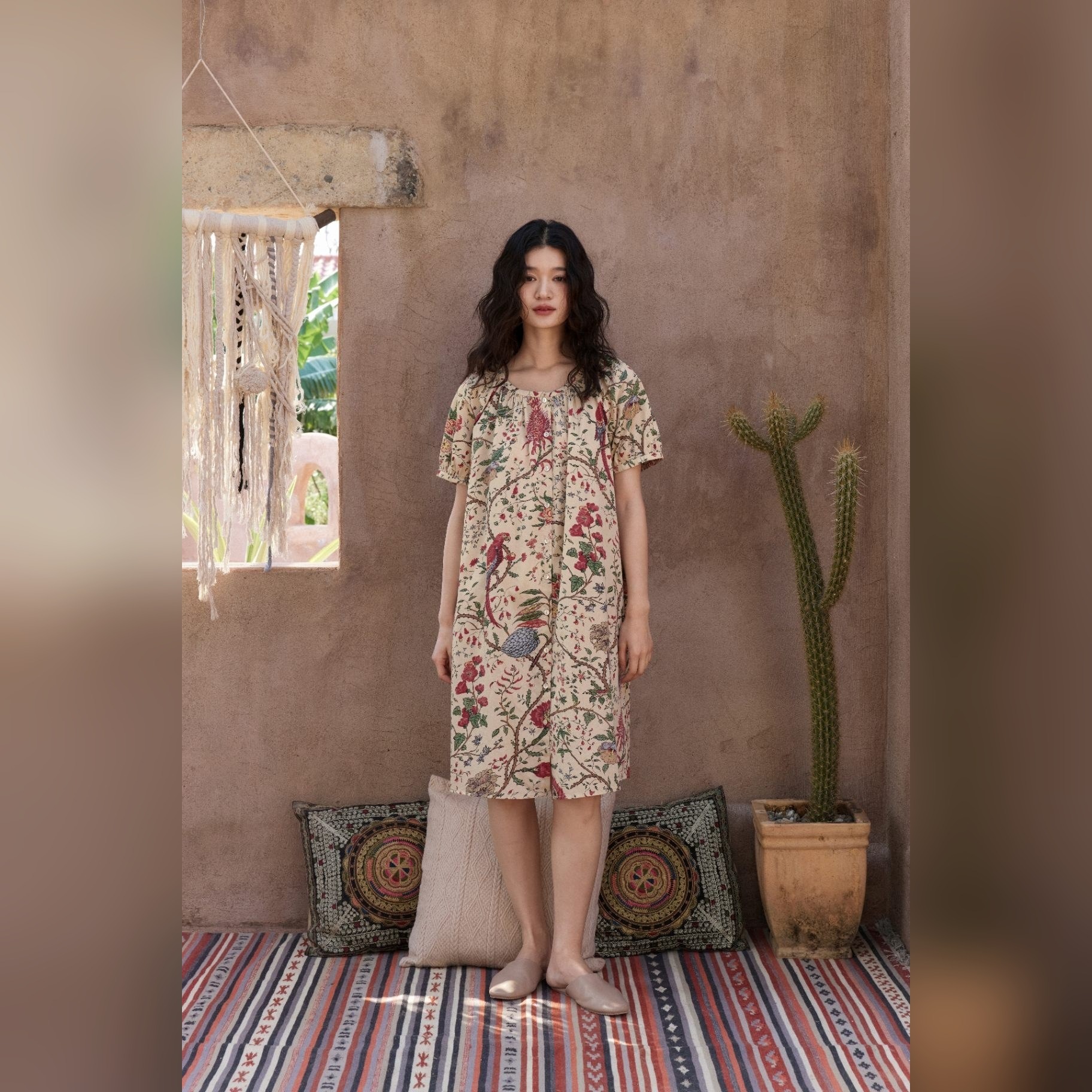 TALASA 100% Cotton Floral Print Short Sleeve Nightdress