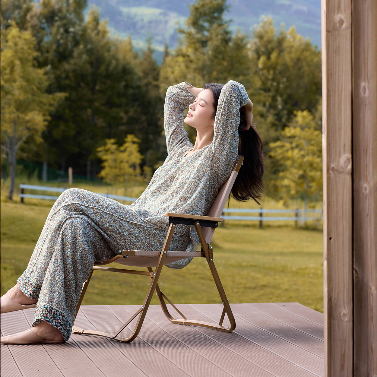 TALASA 100% Cotton Eastern Floral Asymmetric Trim Pajama Set