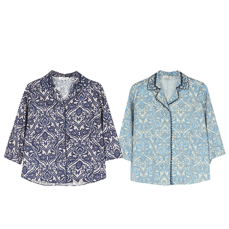 TALASA Cotton Pajama Set · Navy Damask Paisley