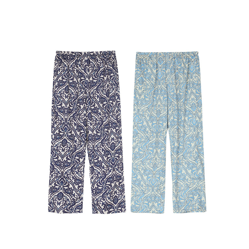 TALASA Cotton Pajama Bottom · Navy Damask Paisley
